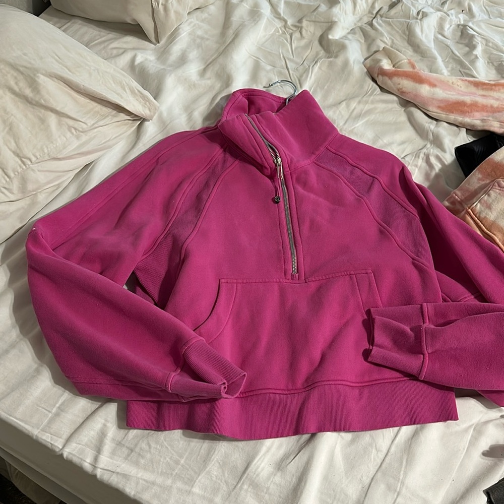 Lululemon fuschia funnel neck scuba quarter-zip